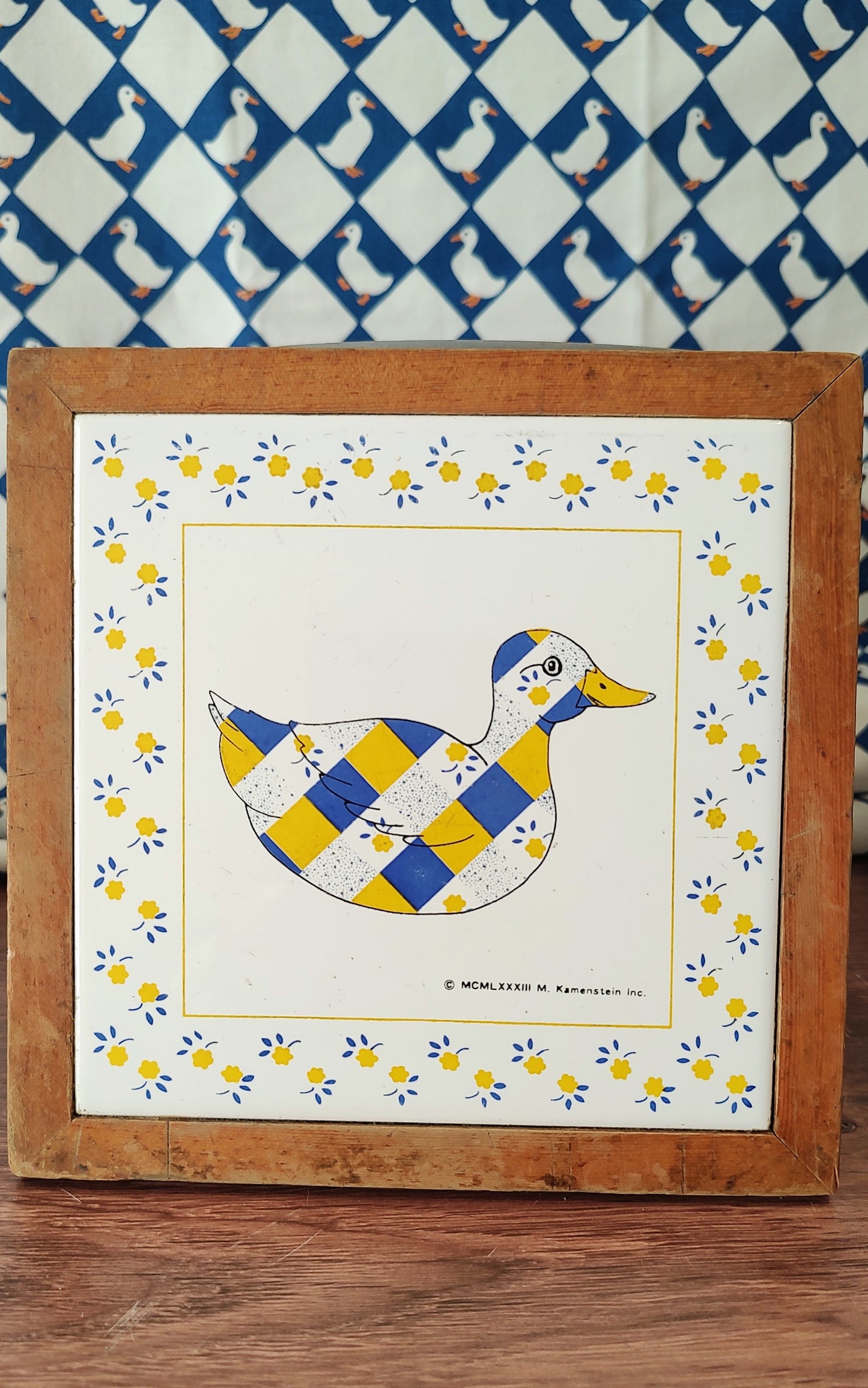Vintage 1983 Wood Framed Tile Duck Trivet (Towel sold Separately)