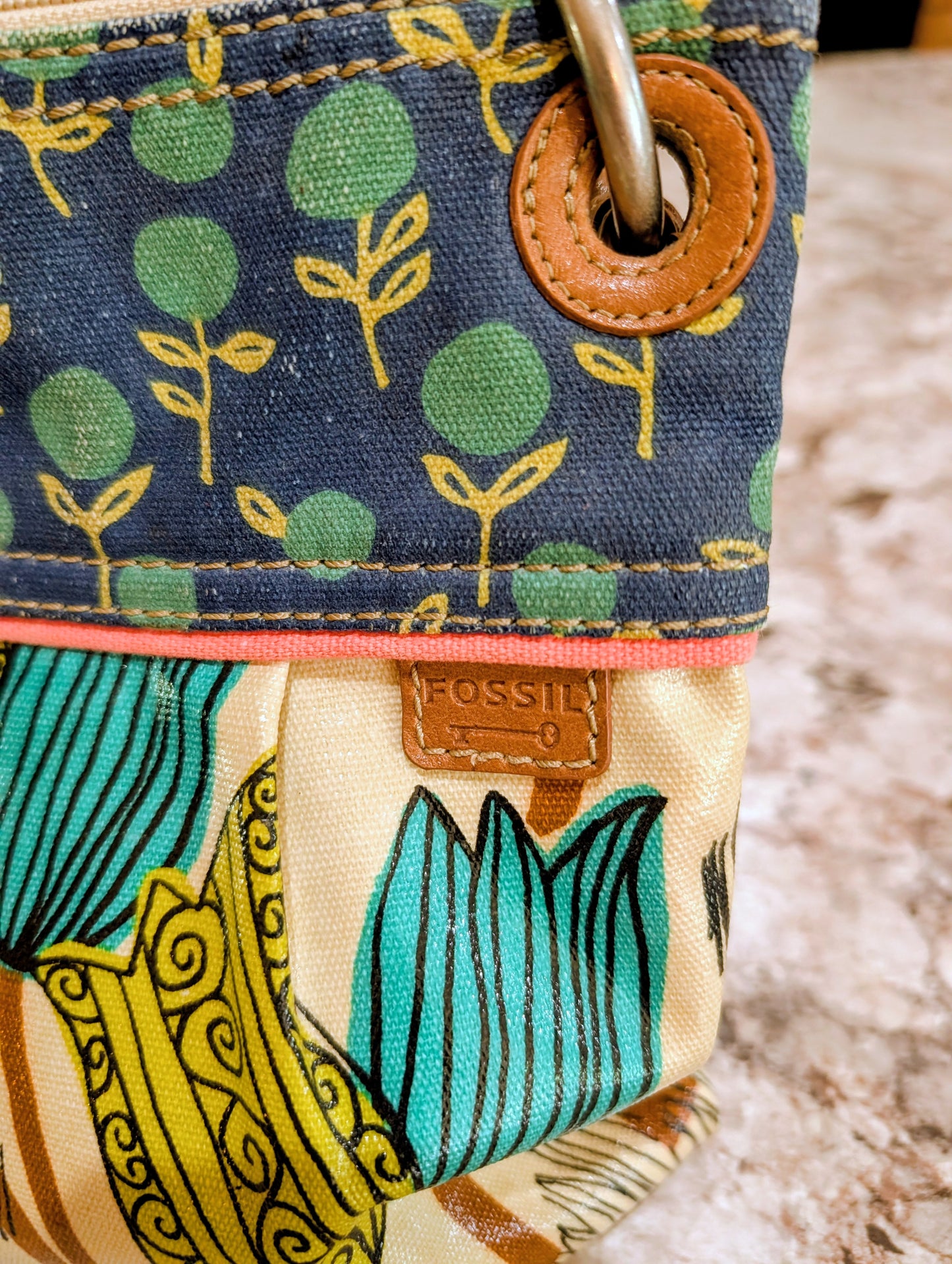 Fossil Key-Par Floral Pattern Crossbody with Canvas Strap