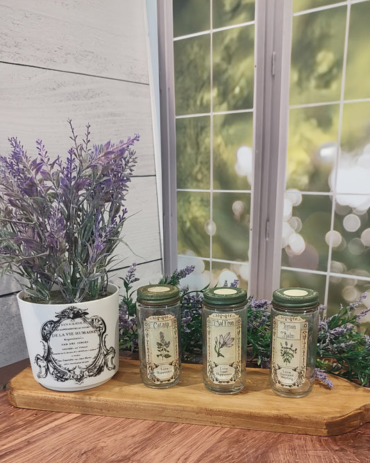 Decoupaged Vintage Spice Jars (set of 3)