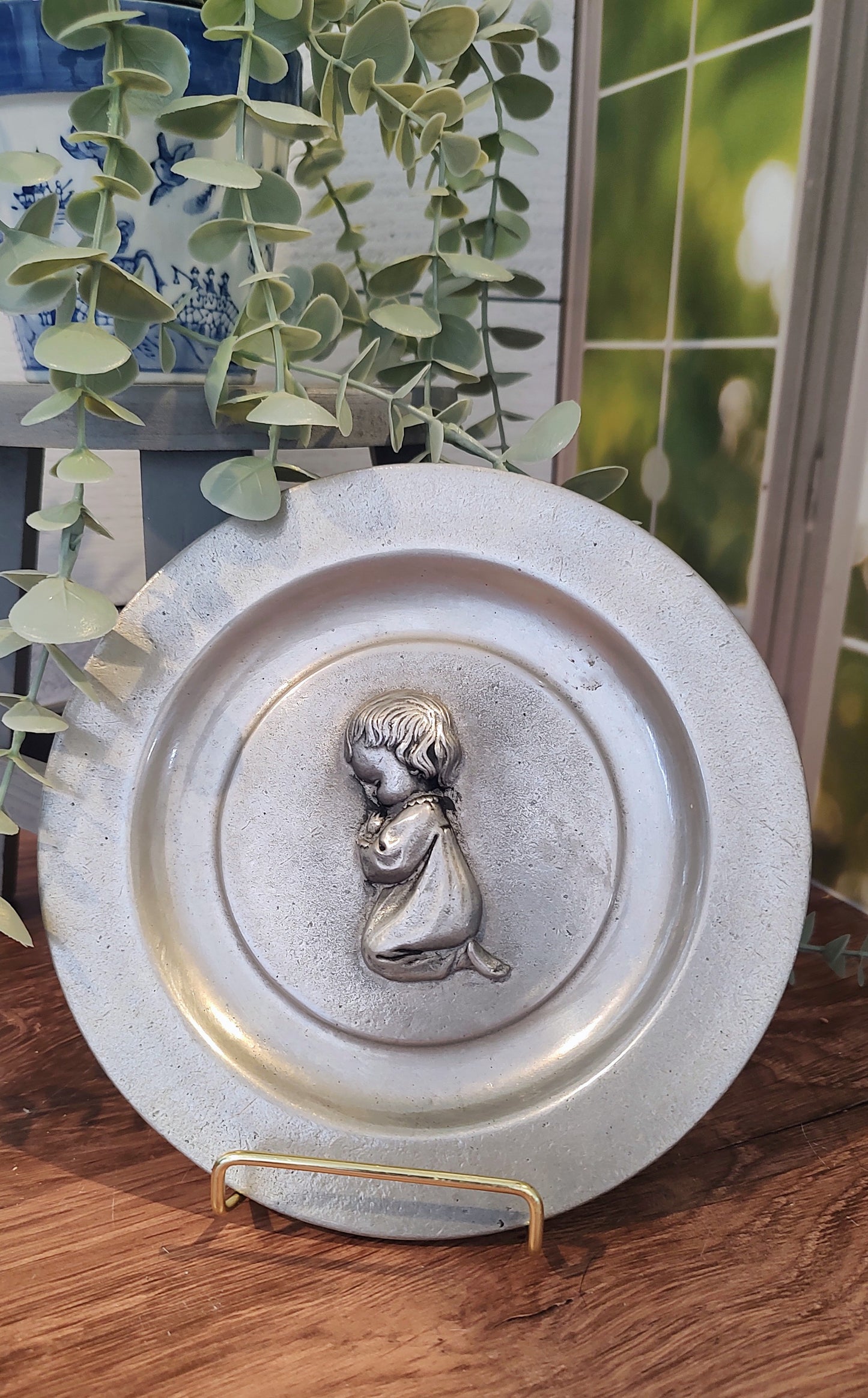 Pewter Praying Girl Plate