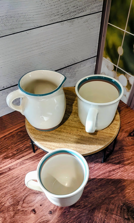 Creamer & Two Mugs- Pfaltzgraph Juniper Pattern