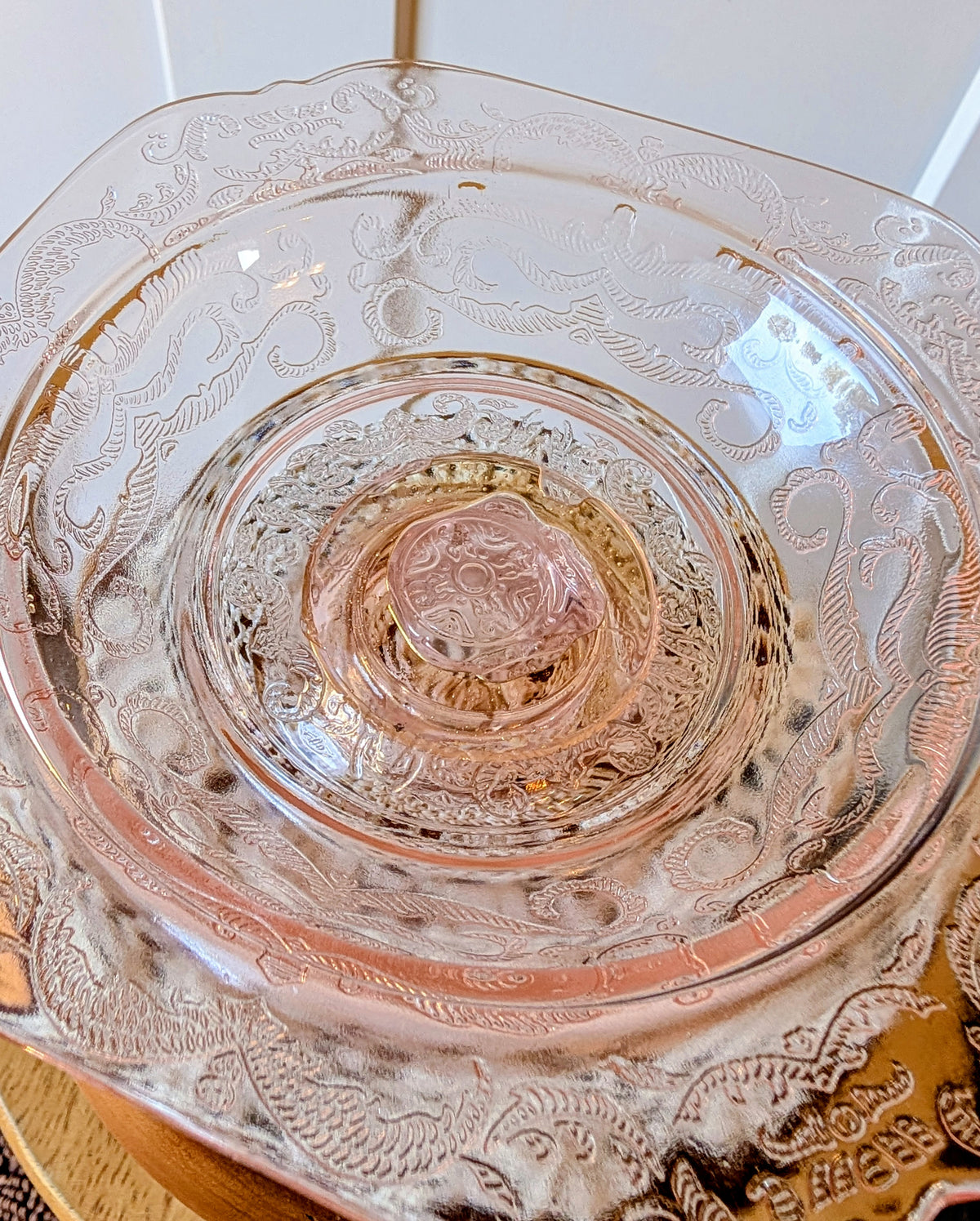 Vintage Indiana Pedestal Domed Depression Glass Butter / Candy Dish Madrid Pattern Pink