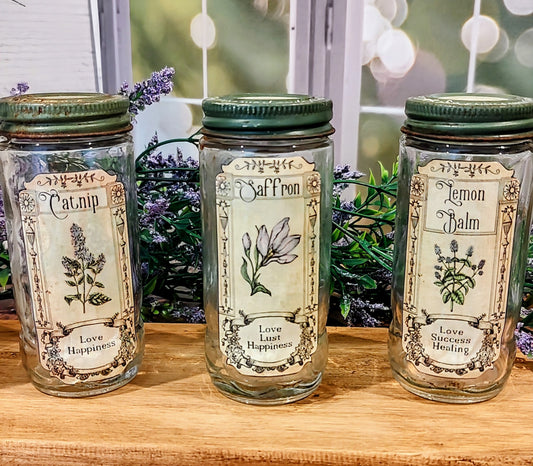 Decoupaged Vintage Spice Jars (set of 3)