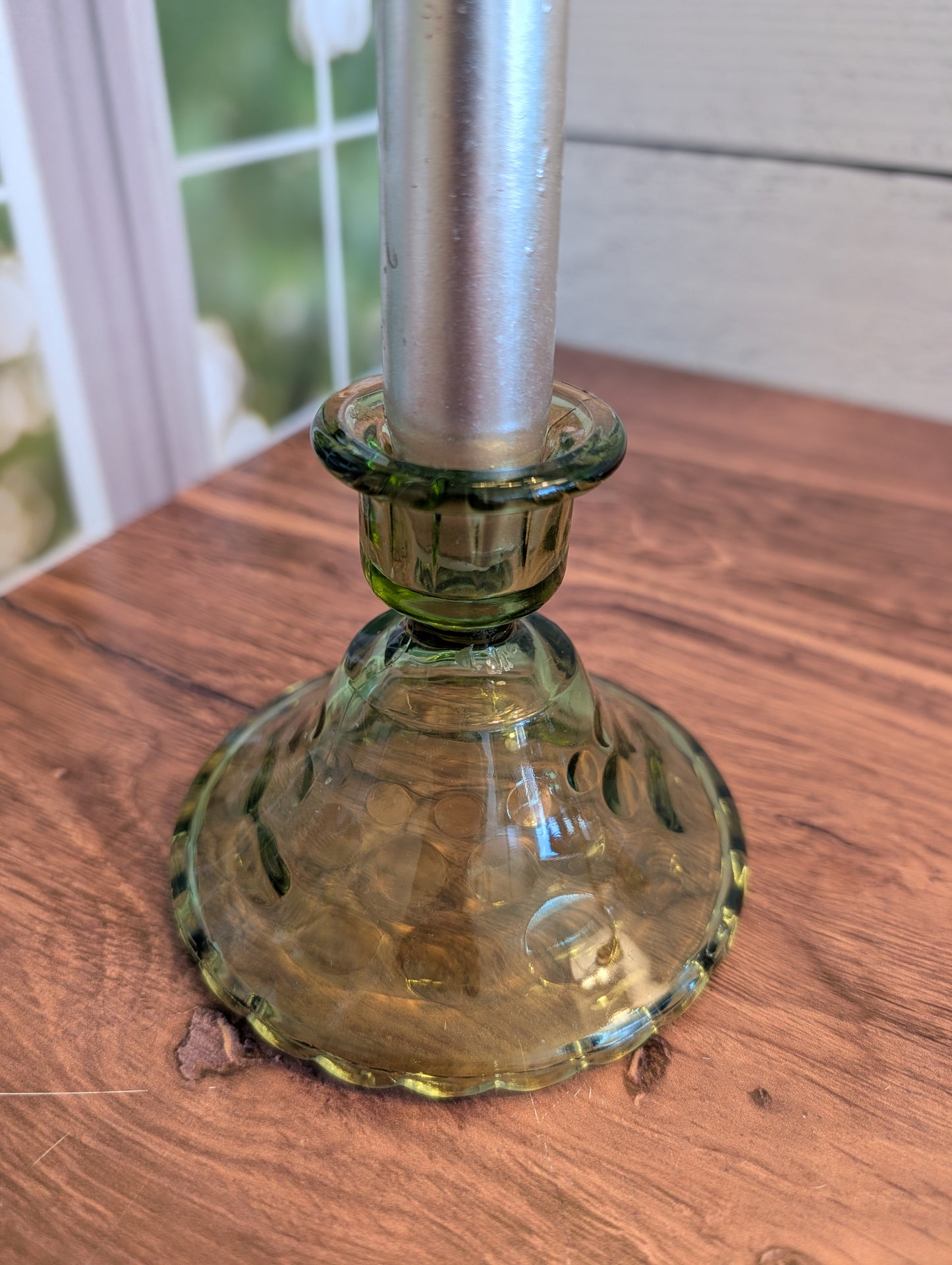 Hazel - Atlas Green Glass Candle Holder