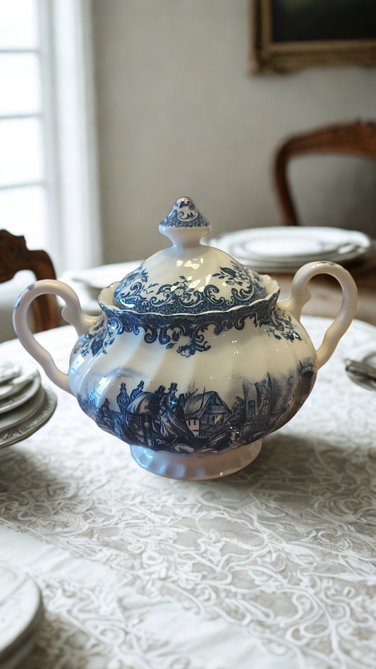 Large Johnsons Bros Coaching Scenes Sugar Dish