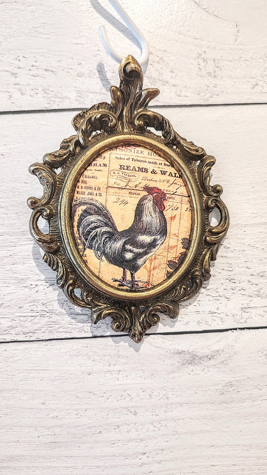 Vintage Mini Gold Frame with Chicken