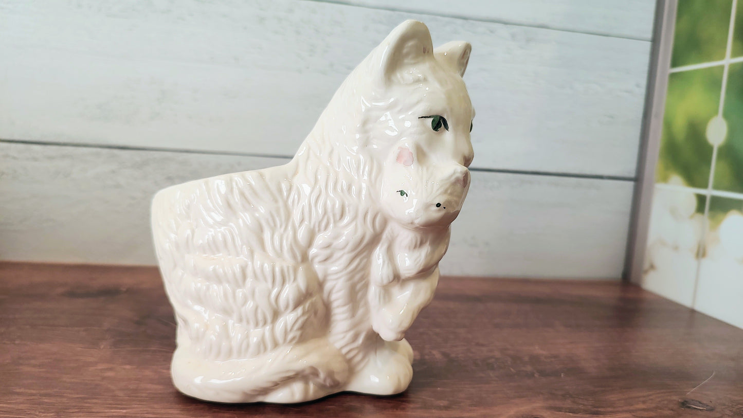 Vintage Cat With Kitten Ceramic Planter