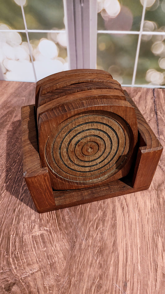 Mid-Century Teakwood Coaster set w/5 coasters