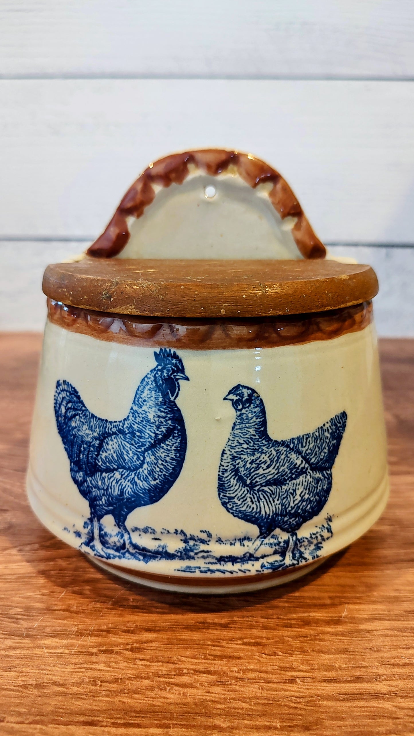 Vintage Salt Crock with Wooden Lid