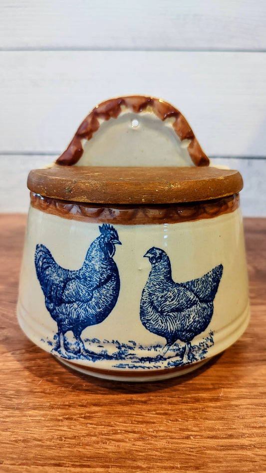 Vintage Salt Crock with Wooden Lid
