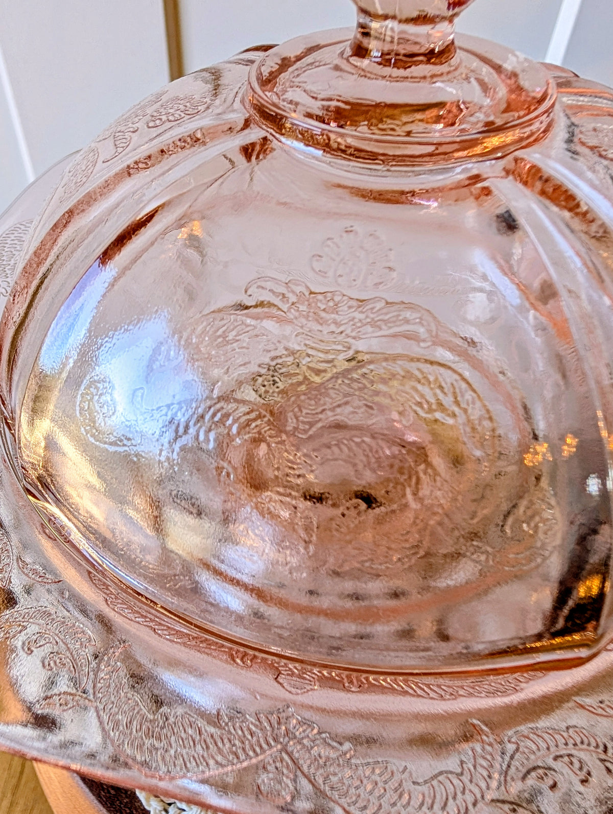 Vintage Indiana Pedestal Domed Depression Glass Butter / Candy Dish Madrid Pattern Pink