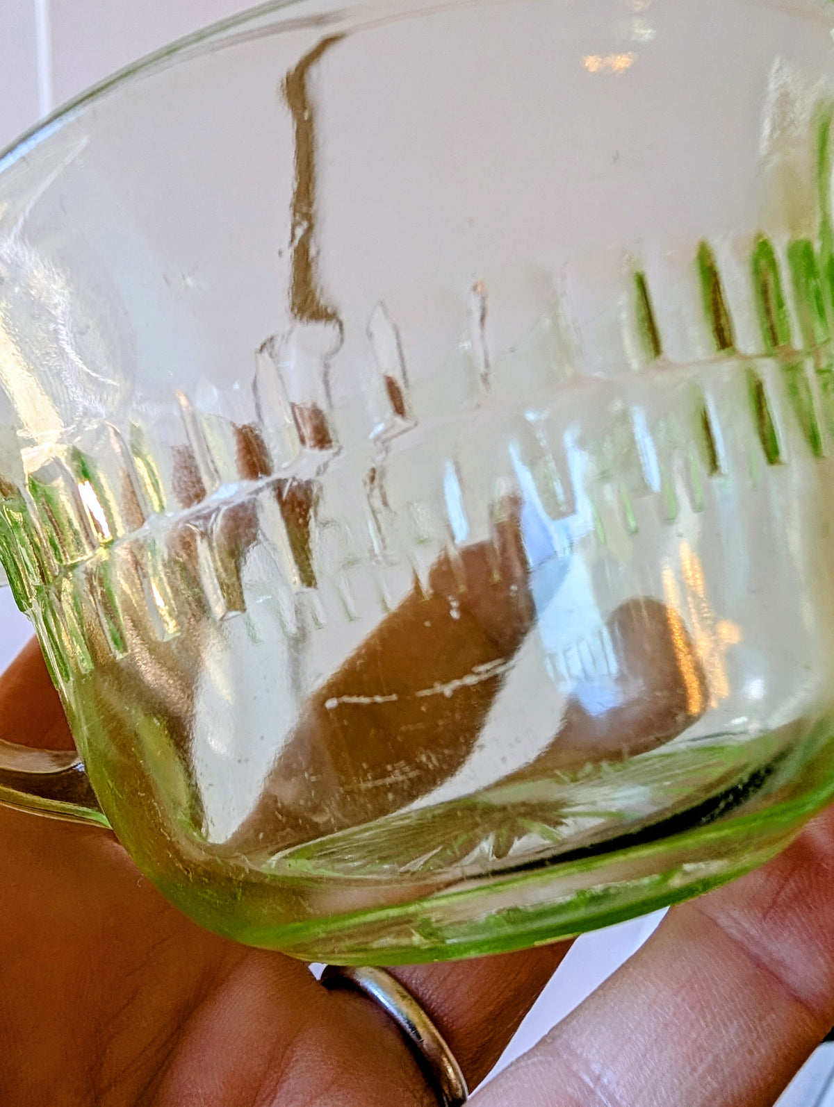 Green Uranium Glass Depression Glass Cup and Saucer