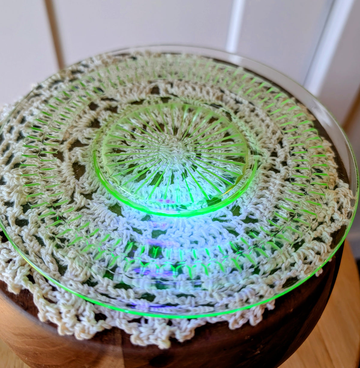 Green Uranium Glass Depression Glass Cup and Saucer
