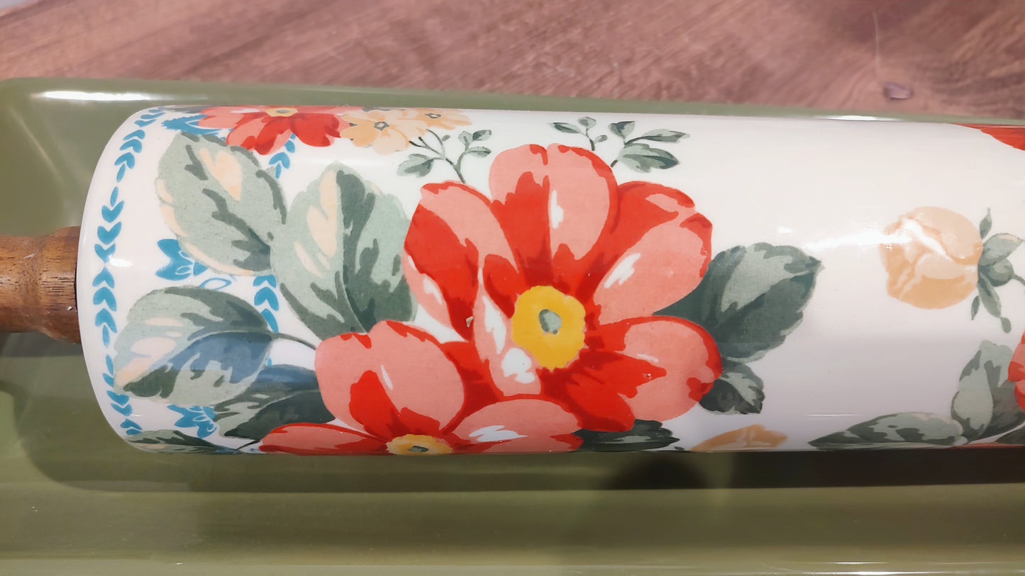 Pioneer Woman Retired Floral Ceramic Rolling Pin