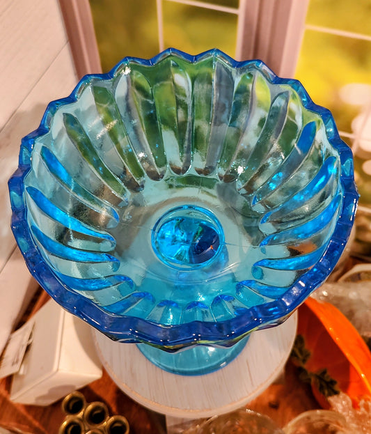 Vintage Blue Indiana Glass Lotus Blossom
