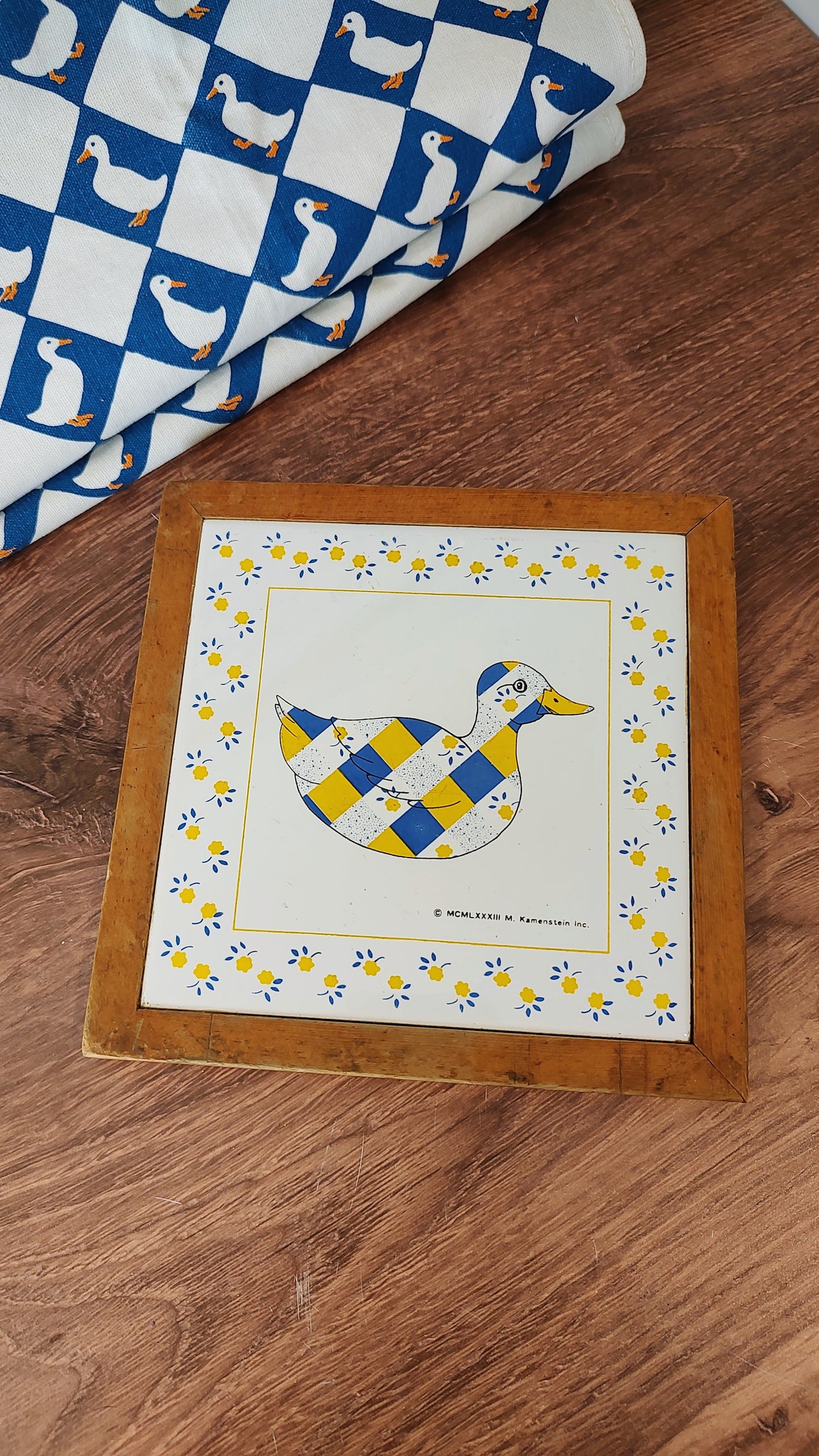 Vintage 1983 Wood Framed Tile Duck Trivet (Towel sold Separately)