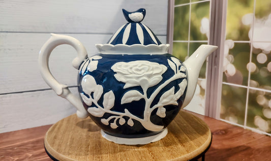 Blue and White Floral Tea Pot from Cracker Barrel