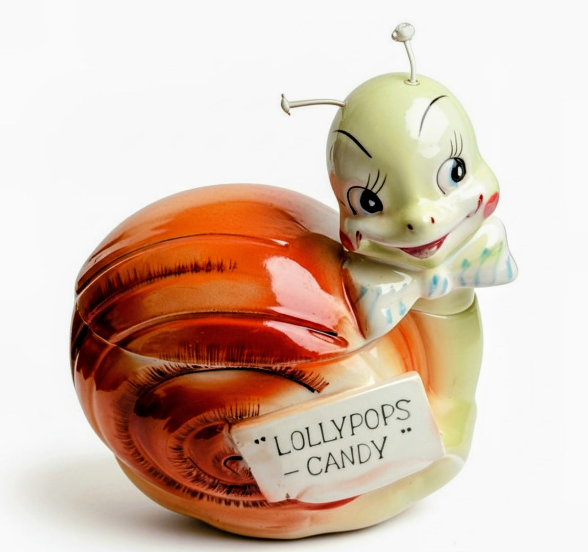 1950s Mid-Century Modern Enesco Snappy the Snail Kitsch Two Piece Shaker Set