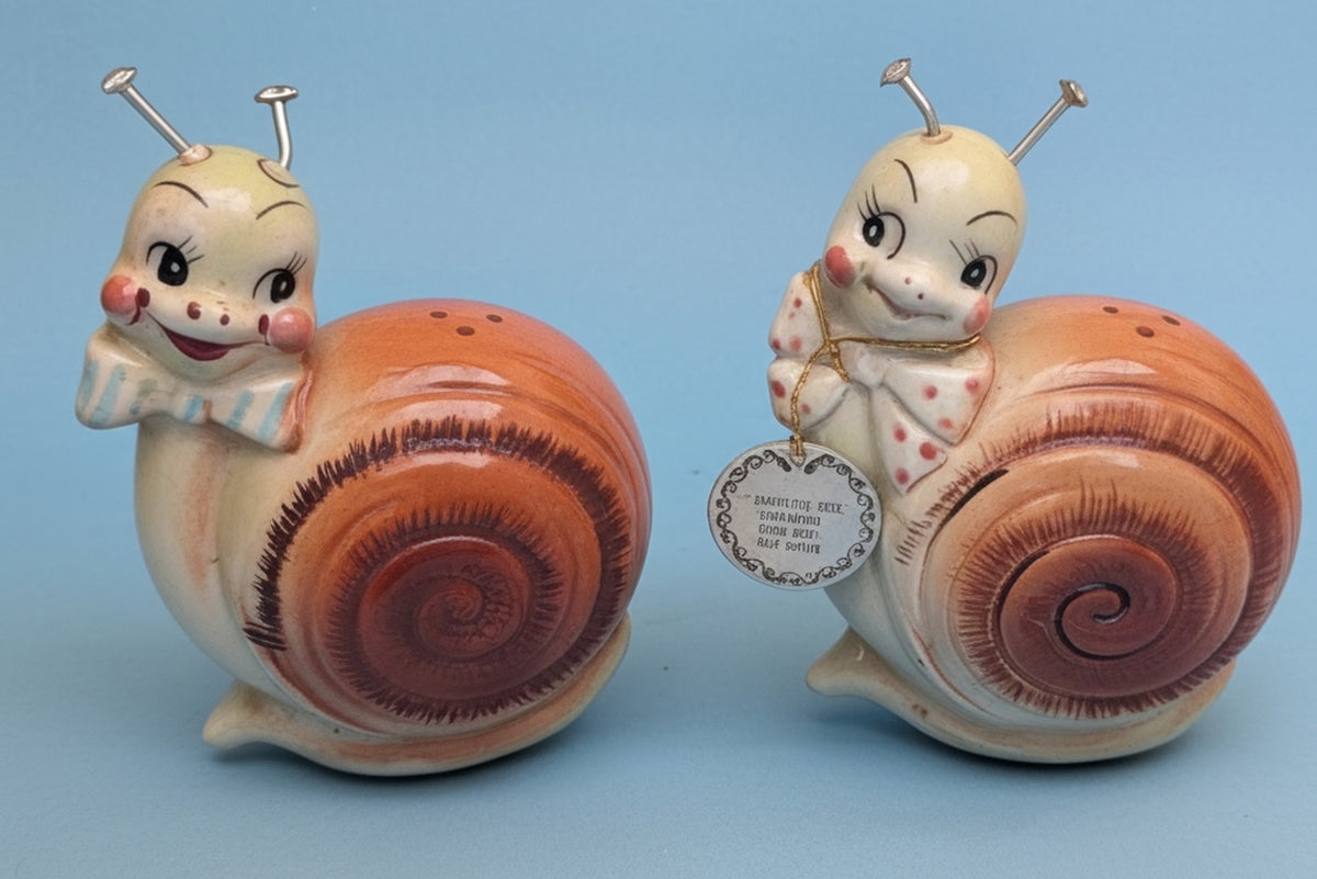 1950s Mid-Century Enesco Kitsch Anthropomorphic Snappy the Snail Lollypops Candy Jar