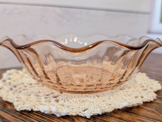 Anchor Hocking Pink Depression Glass Ruffle Edge Bowl