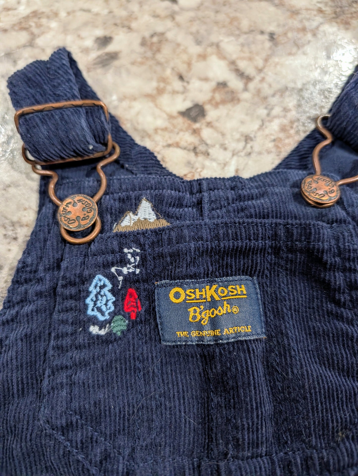 Oshkosh Navy Corduroy Bibs with Snow Scene 6 mos