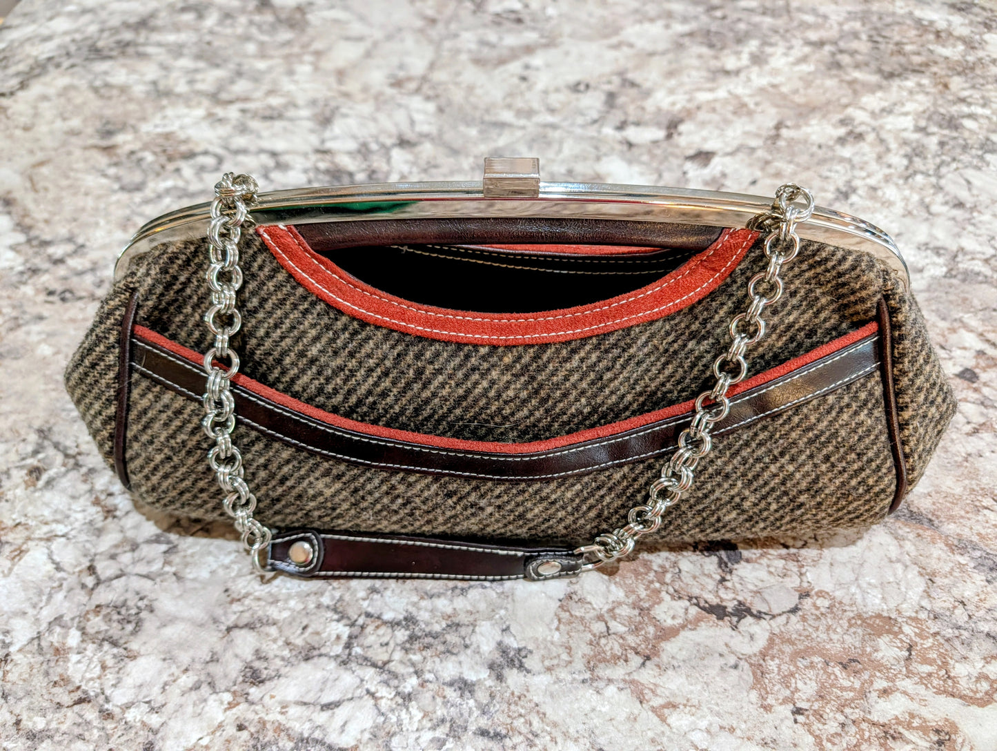 APT 9 Barrel Clutch Handbag with Snap Clasp and Chain Strap