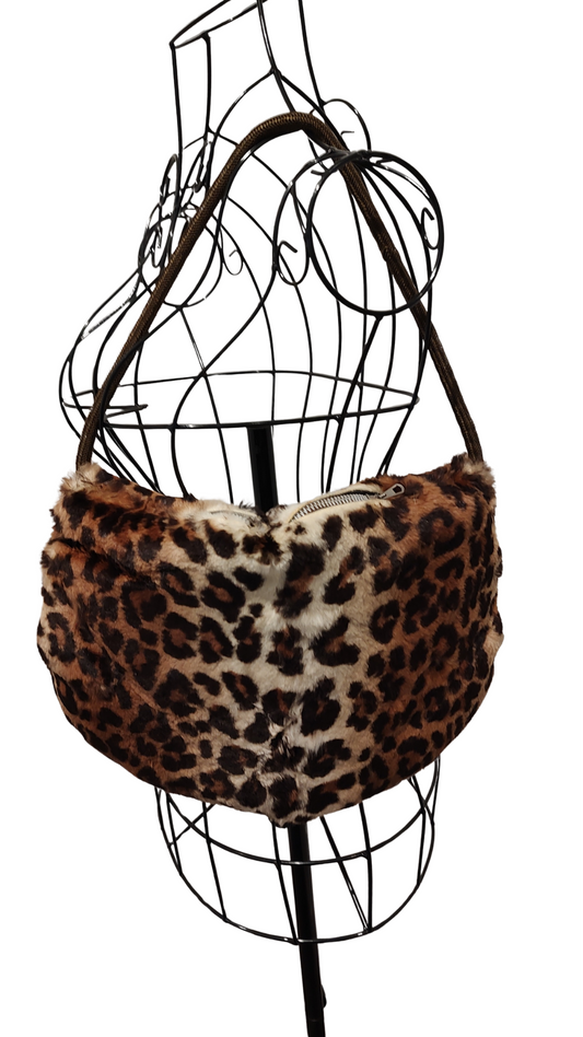 Mid-Century Vintage Faux Leopard Print Fur Muff Purse