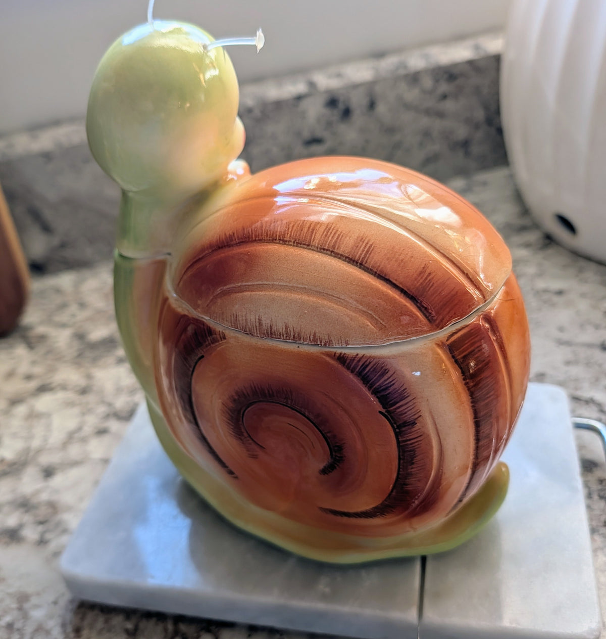 1950s Mid-Century Enesco Kitsch Anthropomorphic Snappy the Snail Lollypops Candy Jar