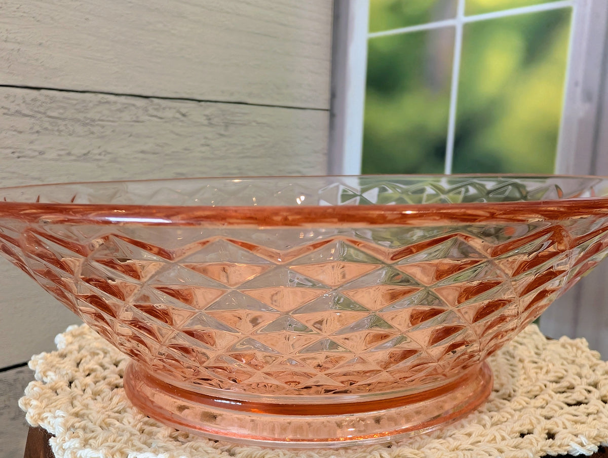Vintage Imperial Pink Depression Glass Diamond Quilted Bowl