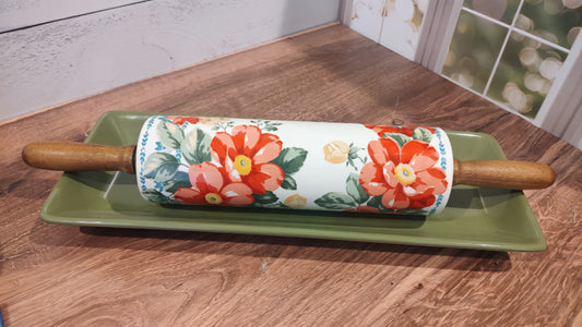 Pioneer Woman Retired Floral Ceramic Rolling Pin