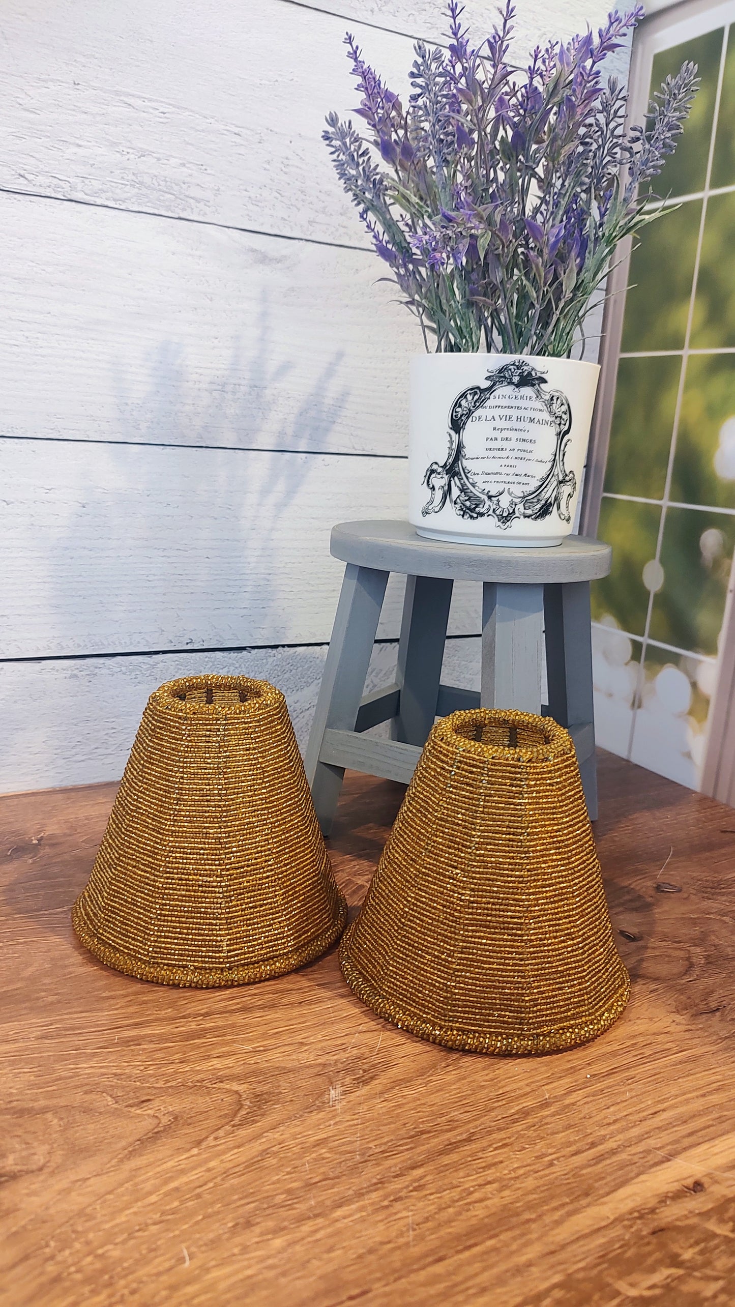 Mini Gold Beaded Lamp/Chandelier Shade (sold separately)