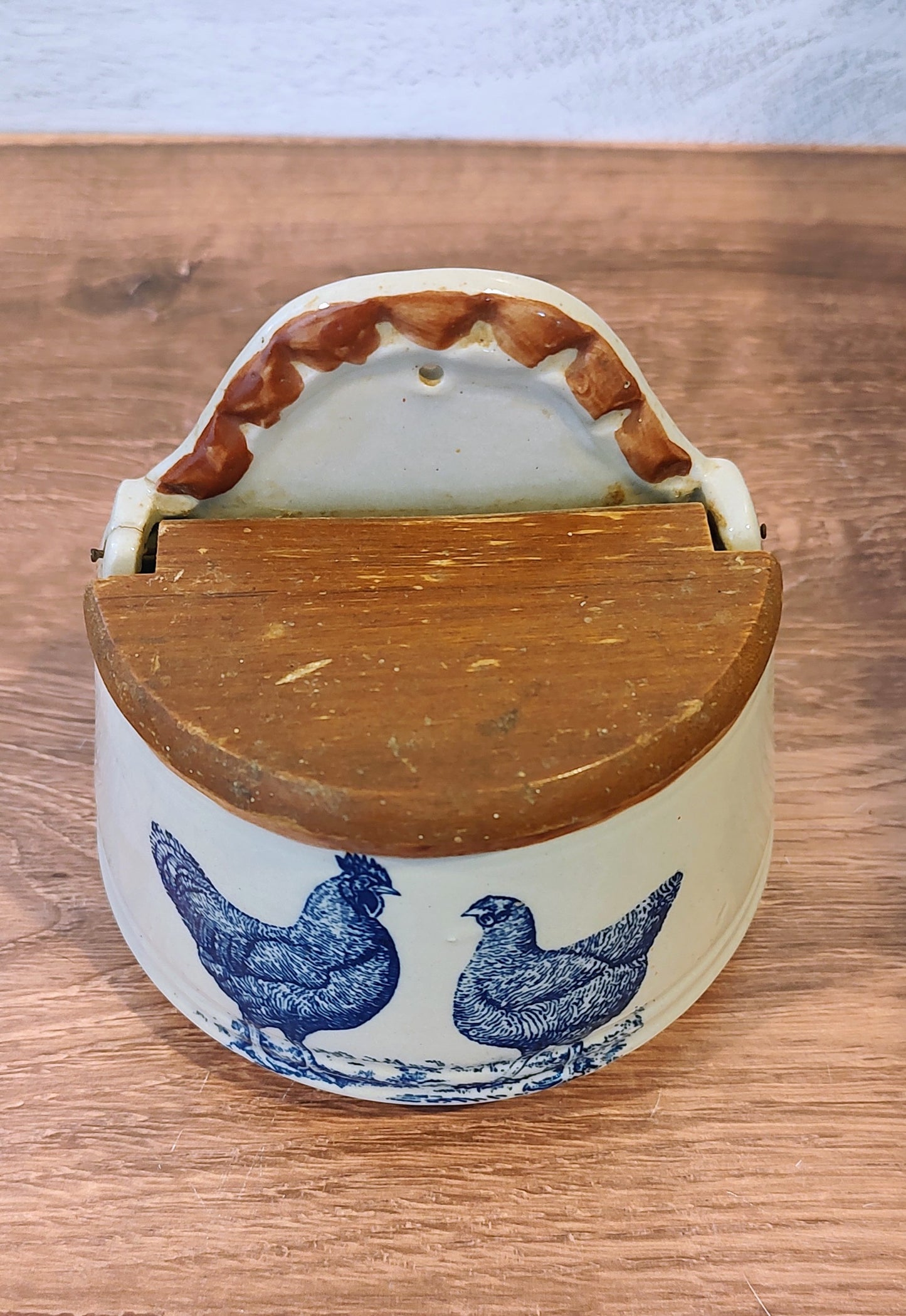 Vintage Salt Crock with Wooden Lid