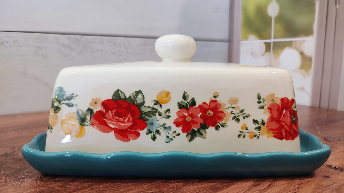 Pioneer Woman Butter Dish in Retired Patten Ruffle Floral