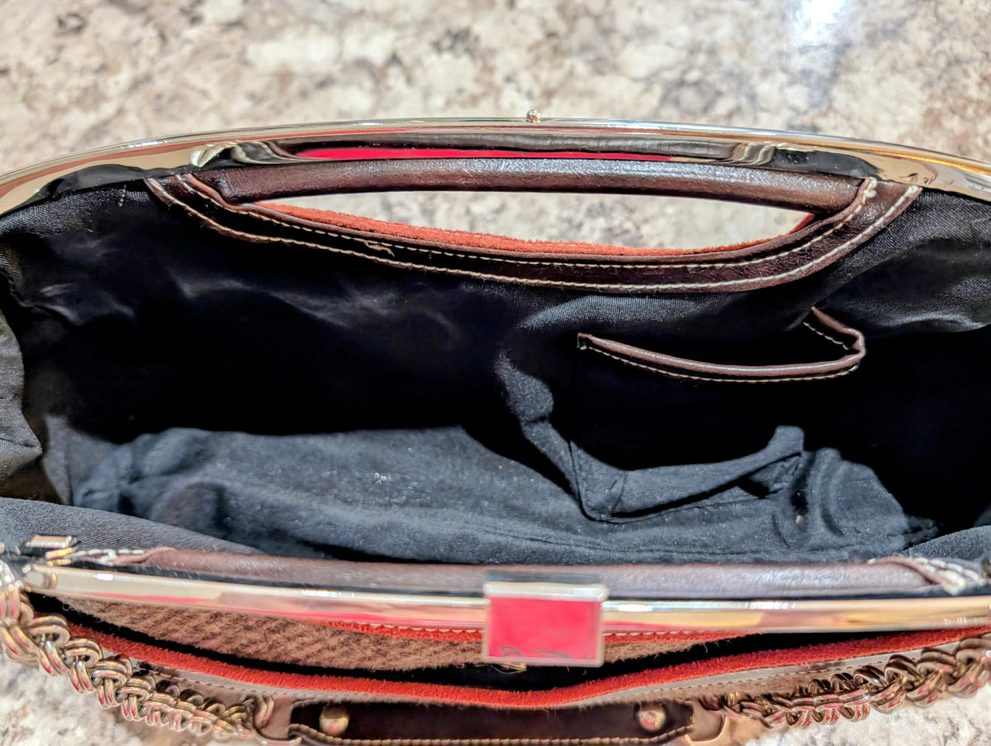 APT 9 Barrel Clutch Handbag with Snap Clasp and Chain Strap