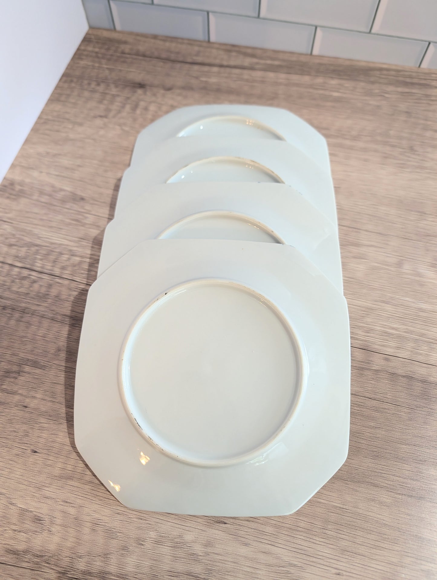 Set of 4 Vintage Kanesho Fine China Octagonal Blue Onion Salad Dessert Plates Japan 1970s