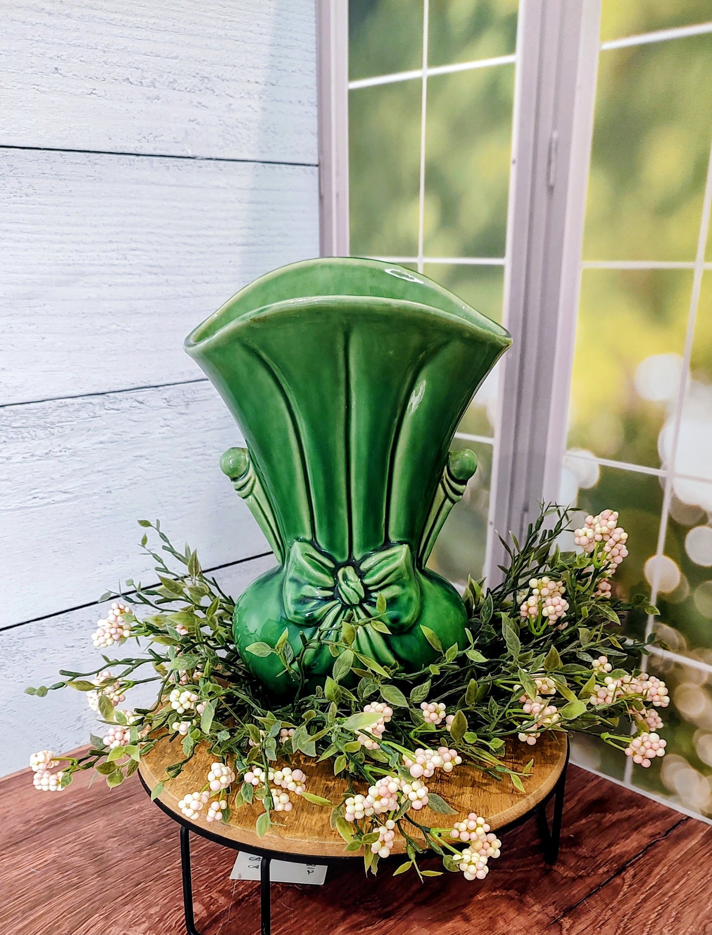 Vintage Green Shawnee Pottery Vase with Bow