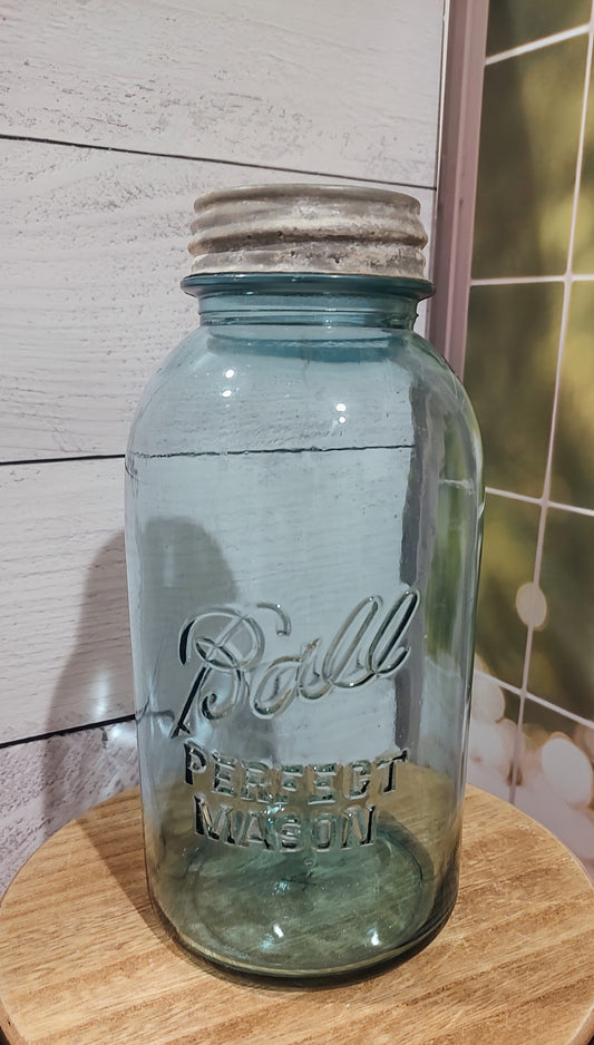 Antique/Vintage 1/2 Gallon Blue Ball Jar