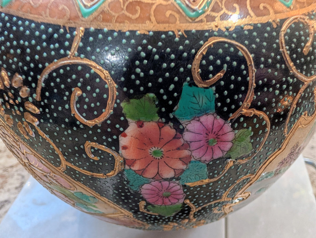 Vintage Jingdezhen Chinese Export Ginger Jar Satsuma Style Crackle Glaze - Repaired Lid