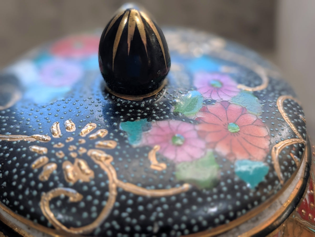 Vintage Jingdezhen Chinese Export Ginger Jar Satsuma Style Crackle Glaze - Repaired Lid
