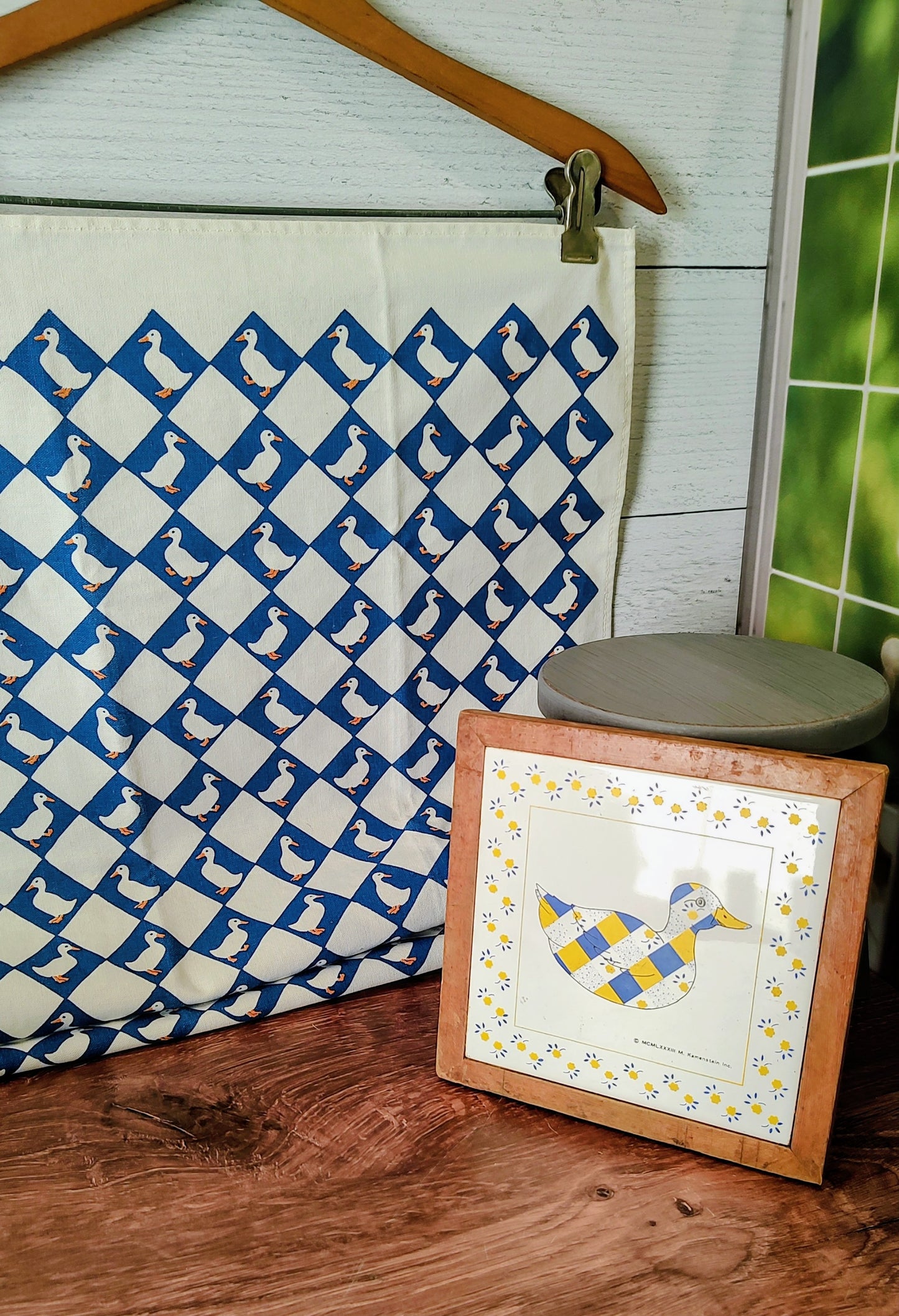 Vintage Blue and White Duck Dish Towel (Trivet Sold Separately)