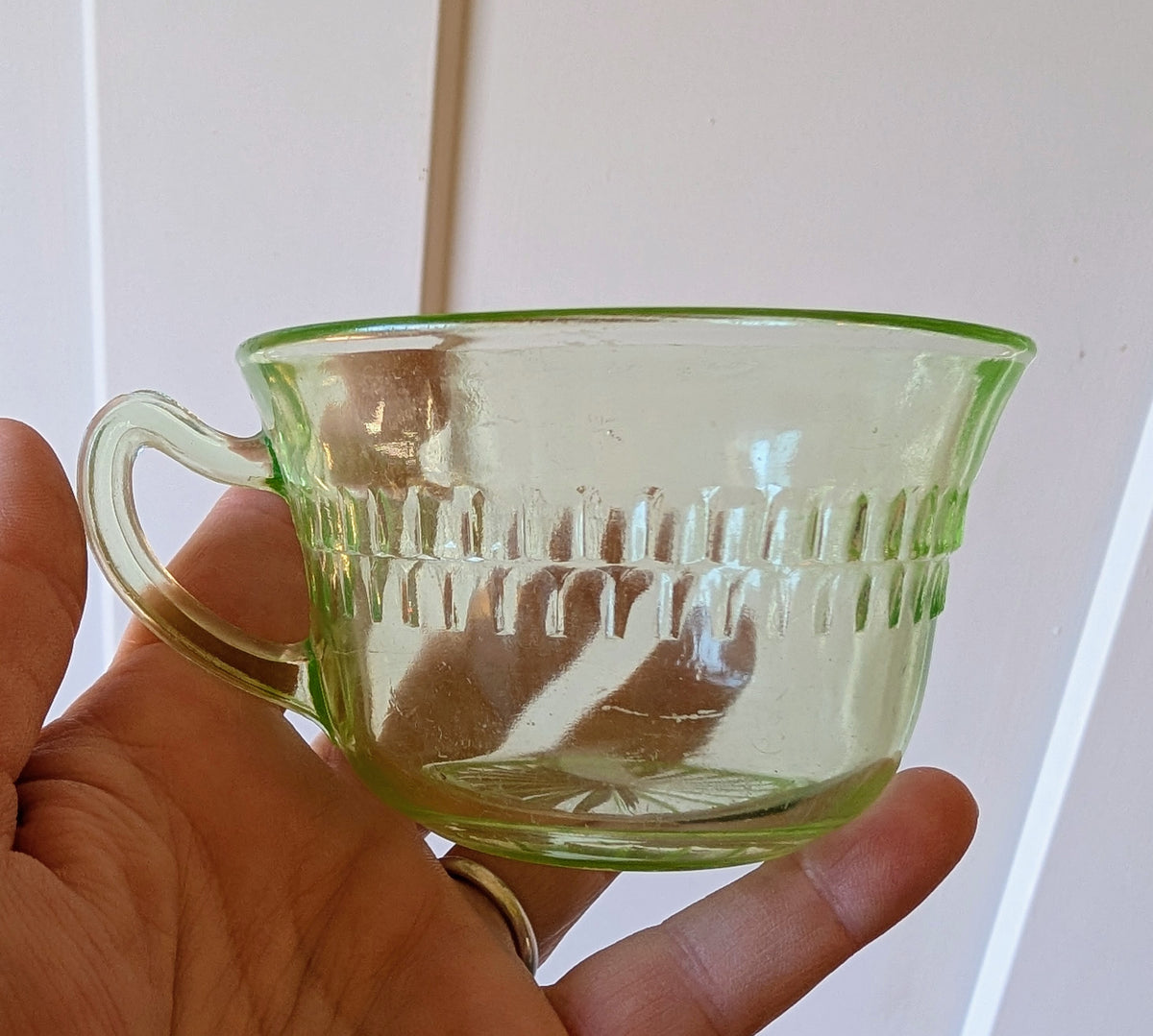 Green Uranium Glass Depression Glass Cup and Saucer