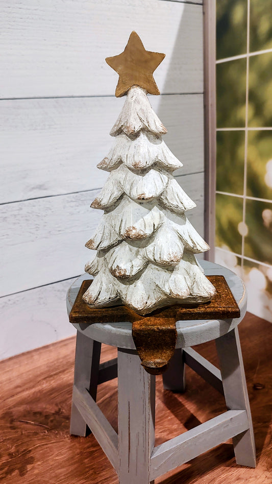 White Tree Stocking or Wreath Holder w/Cast Base