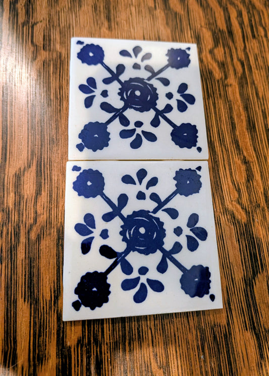 Vintage Mexican Blue & White Tile (set of 2)