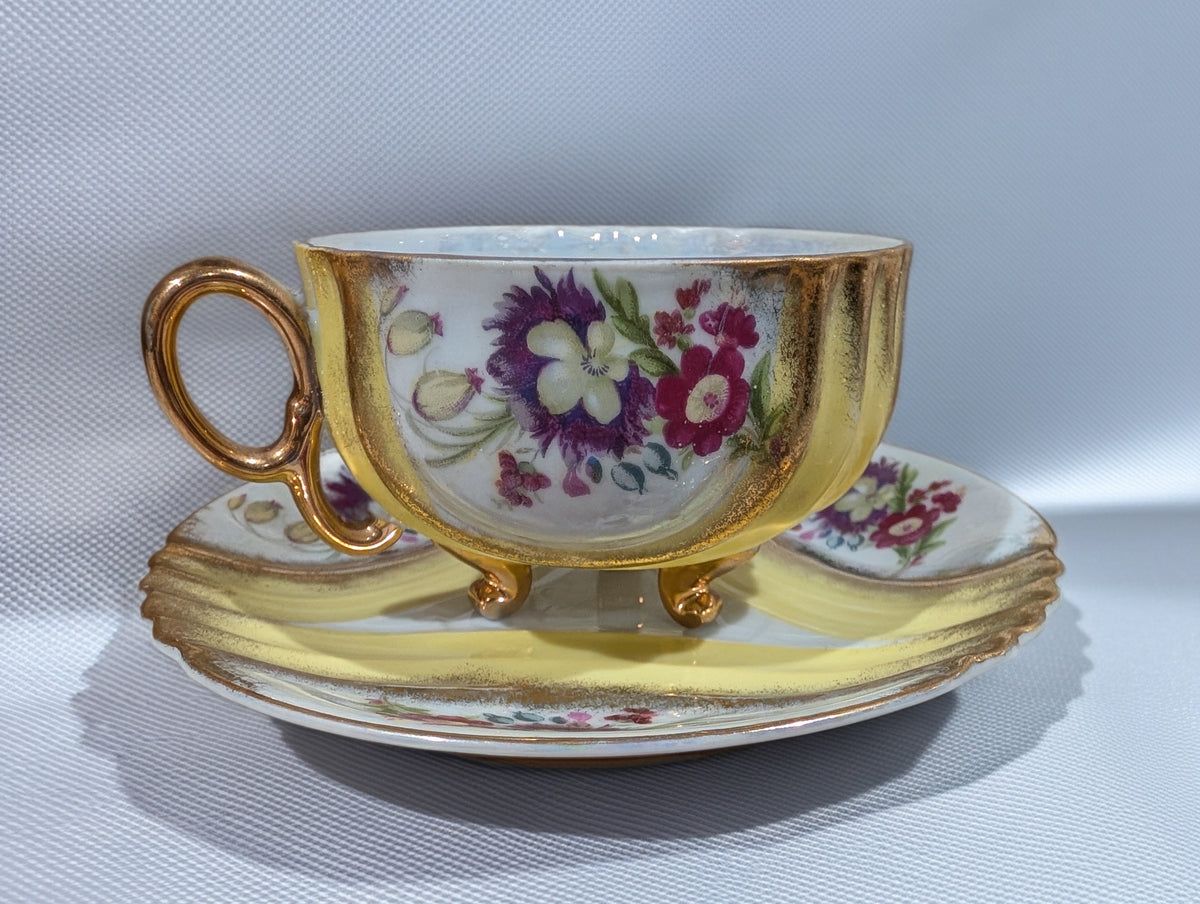 RELCO Handpainted Footed Cup with Matching Saucer